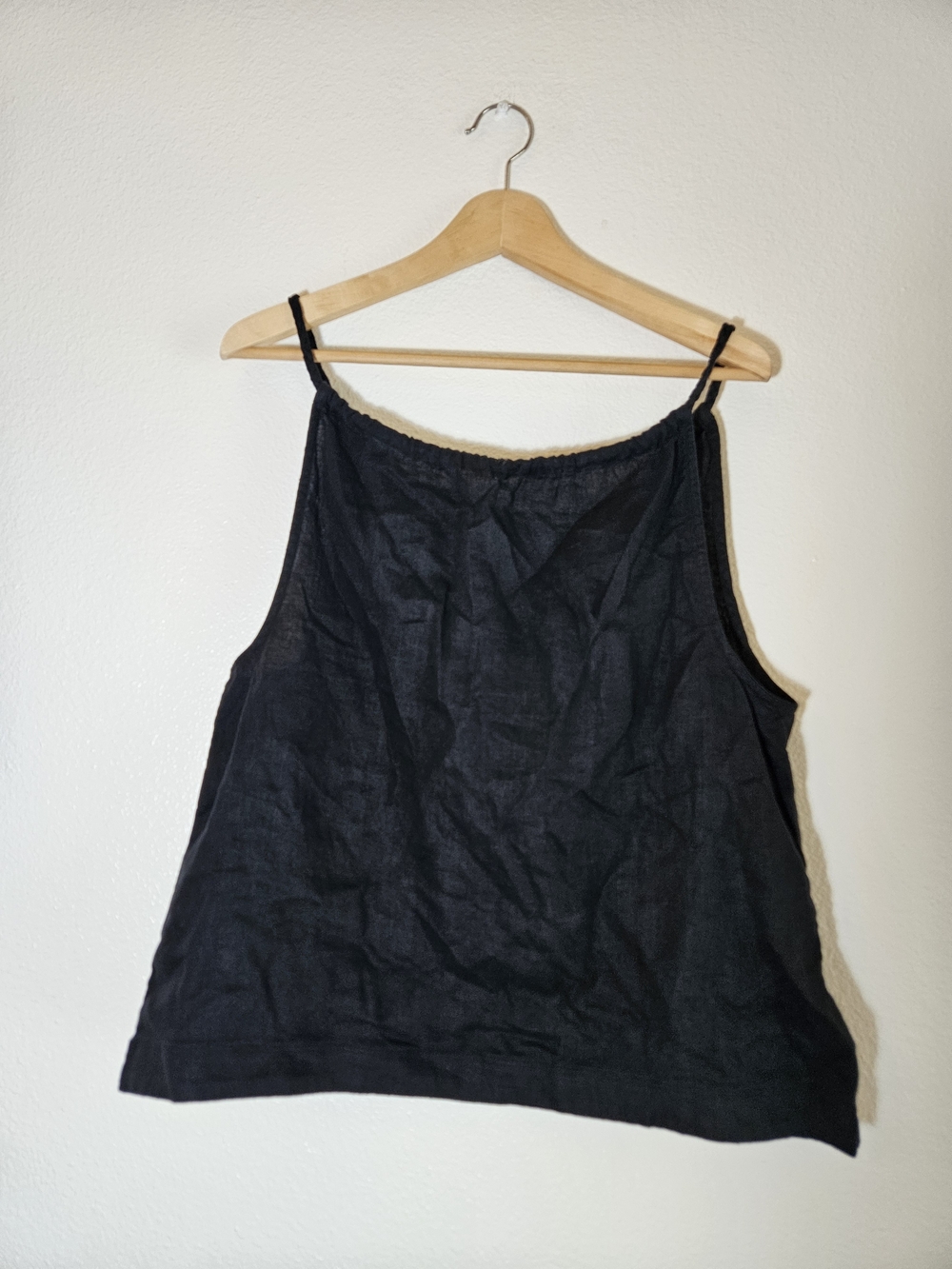 NWT Nicole Miller Black European Grown Flax 100% Linen Spaghetti Strap Tank